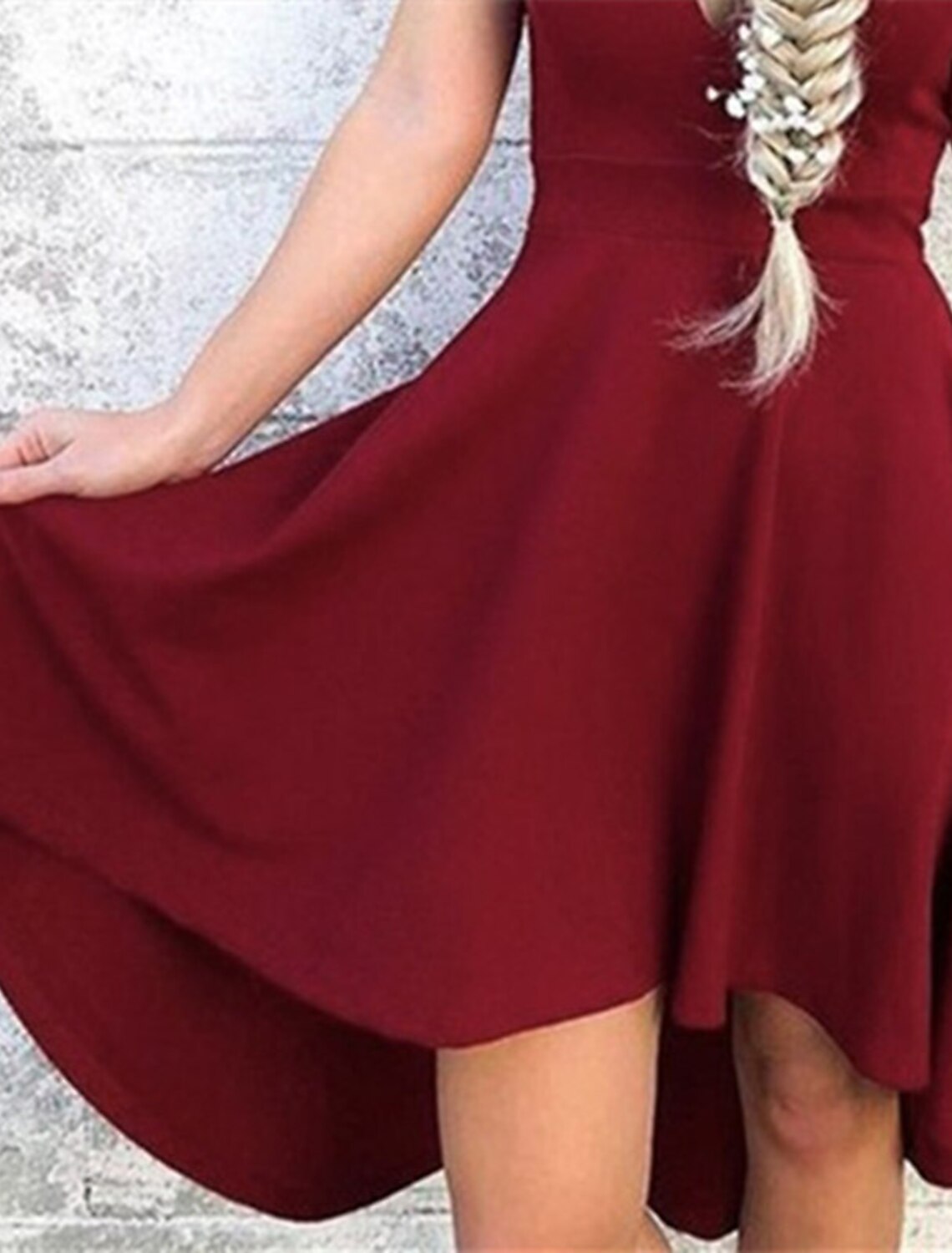 Abiti da ballo a trapezio, abiti da principessa, per feste, laurea, corti/mini, senza maniche, scollo all'americana, in raso con volant